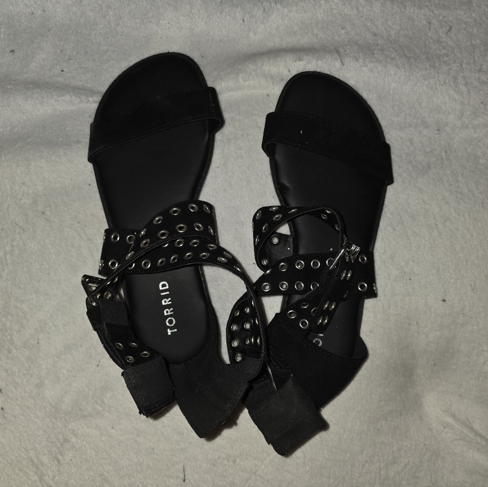 Torrid Strappy Black Sandals With Grommets